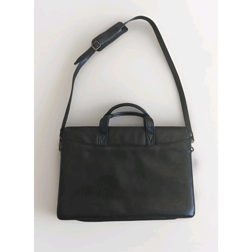Vintage Scully Black Premium Leather Multi-Compartment Executive Briefcase Bag